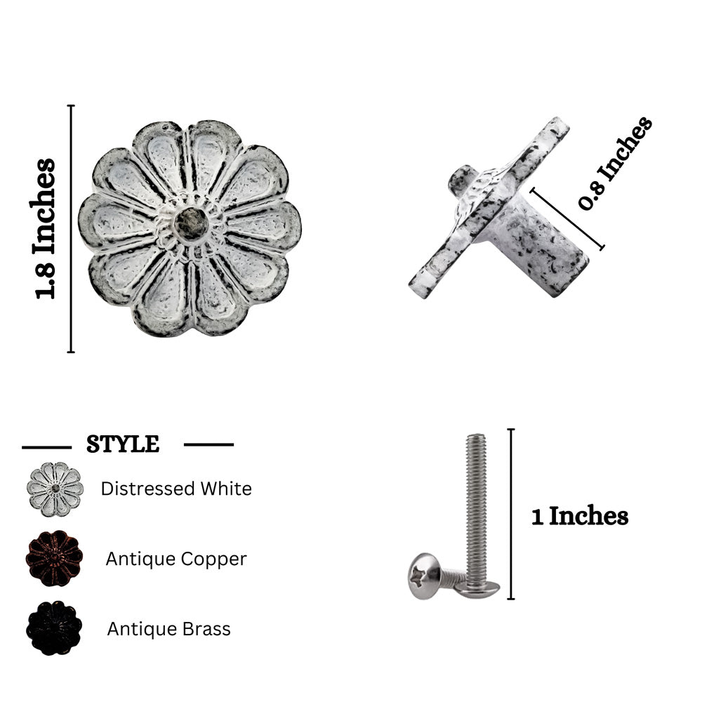 Mascot Hardware Cosmo Flower 1-5/6 in. Distressed White Patina Cabinet Knob (Pack of 10)