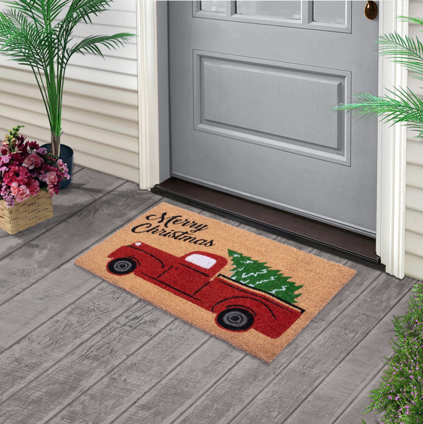 Merry Christmas Coir mat 28 in. x 18 in. Anti Slip Merry Christmas Front Doormat for Indoor Outdoor