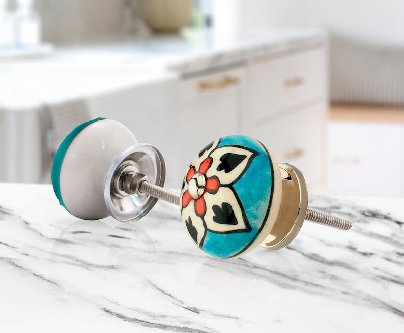 Flower 1-5/8 in. Blue & Multicolor Cabinet Knob (Pack of 10)