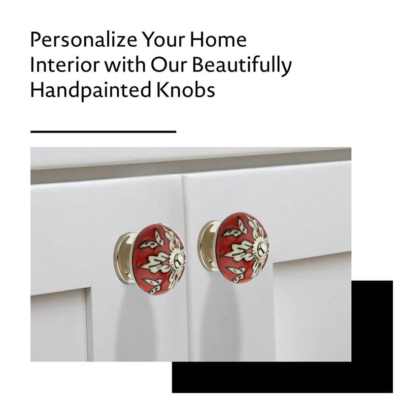 Mascot Hardware Leaf On Red 1-3/5 in. (40mm) White & Red Drawer Cabinet Knob