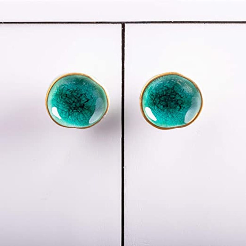 Mascot Hardware Ceramic Round 1-2/3 in. Green & Gold Drawer Cabinet Knob