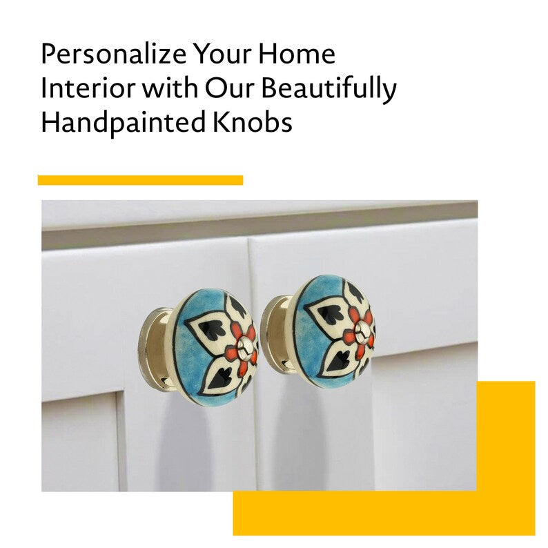 Flower 1-5/8 in. Blue & Multicolor Cabinet Knob (Pack of 10)