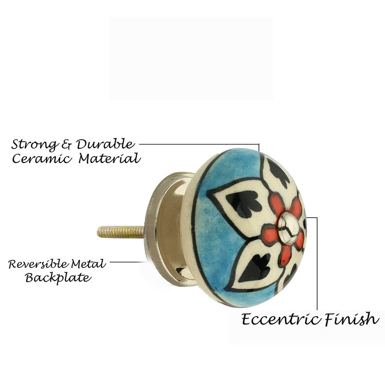 Flower 1-5/8 in. Blue & Multicolor Cabinet Knob (Pack of 10)