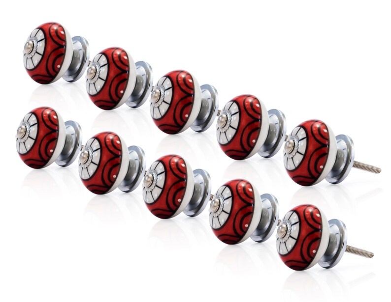 Mascot Hardware Art 1-3/5 in. (40mm) Red & Cream Drawer Cabinet Knob