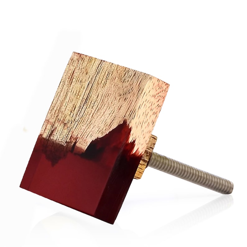 Mascot Hardware Frosted Timber 1-2/3 in. Red & Wood Drawer Cabinet Knob