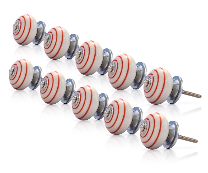 Mascot Hardware Ringed 1-3/5 in. (41mm) Red & Cream Drawer Cabinet Knob