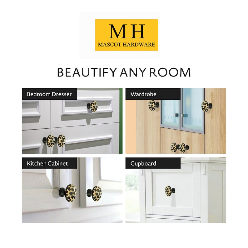 Mascot Hardware Stone Pattern Round 1-3/10 in. Black on Distressed Yellow Cabinet Knob