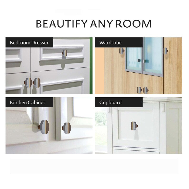 Mascot Hardware Lakewood 1-3/5 in. Octagon Grey & Wood Cabinet Knob (Pack of 10)