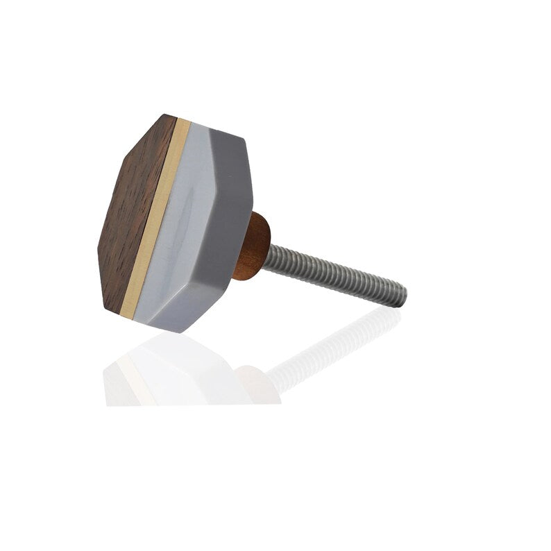 Mascot Hardware Lakewood 1-3/5 in. Octagon Grey & Wood Cabinet Knob (Pack of 10)