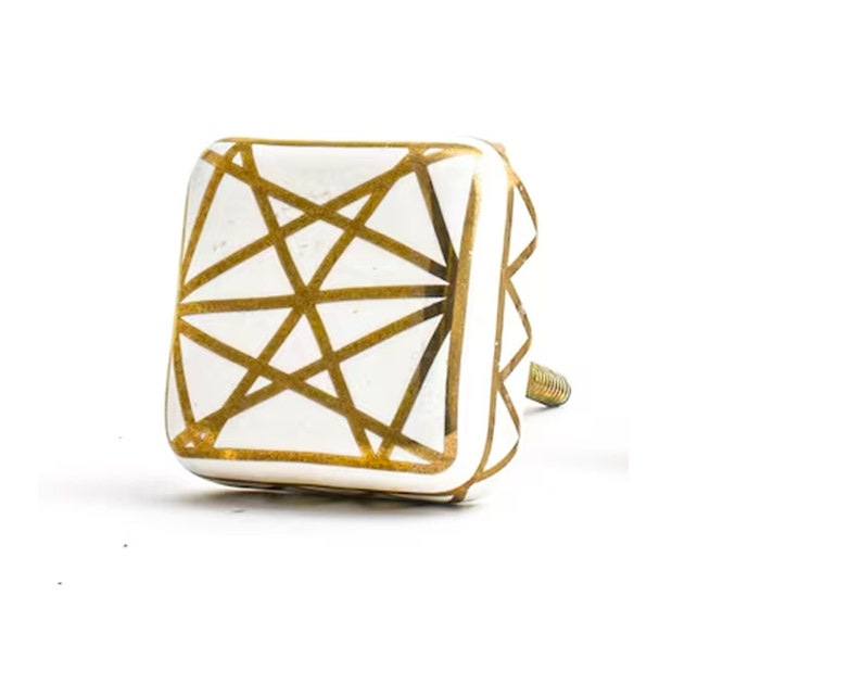 Mascot Hardware Geometric Pattern 1-2/5 in. Golden & White Drawer Cabinet Knob