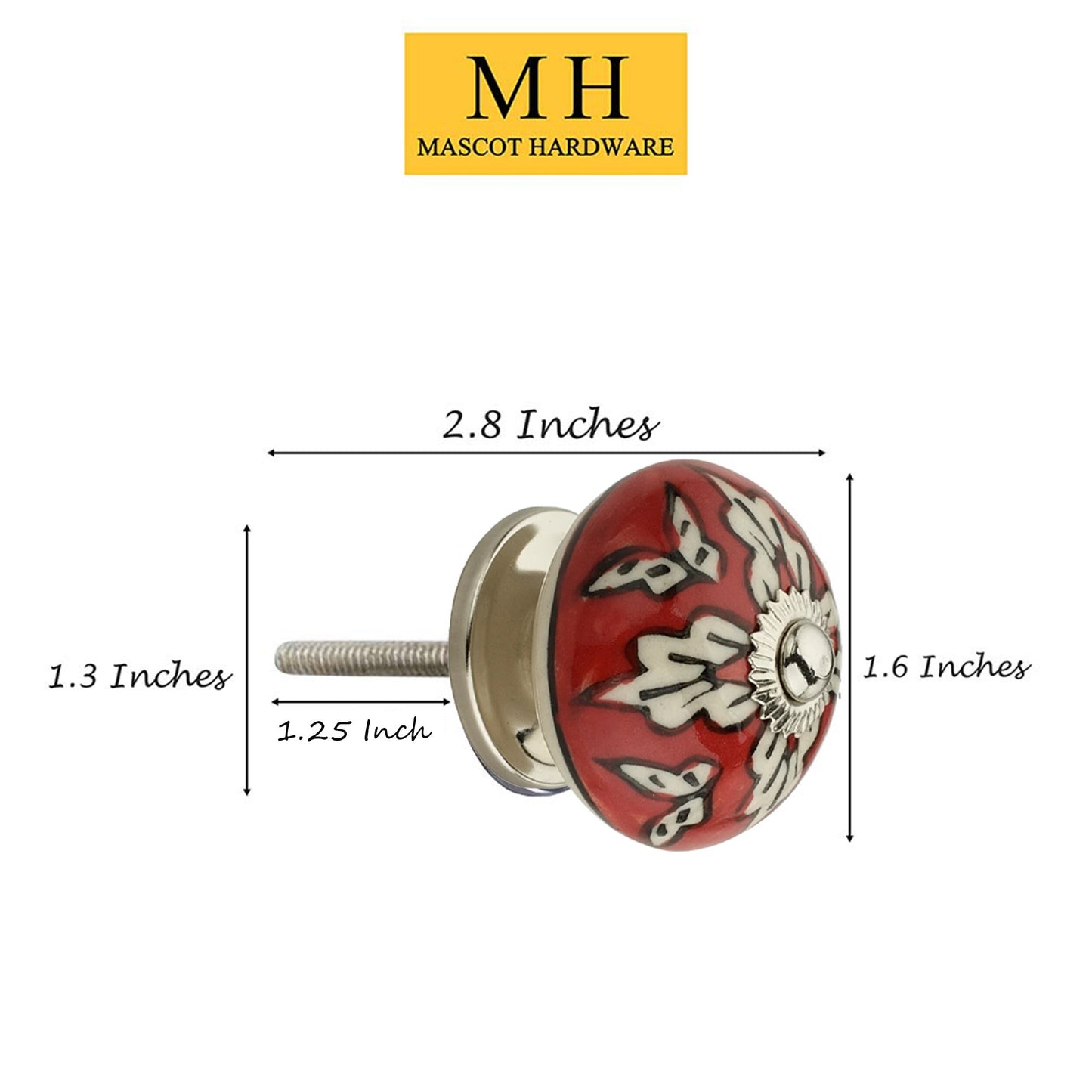 Mascot Hardware Leaf On Red 1-3/5 in. (40mm) White & Red Drawer Cabinet Knob