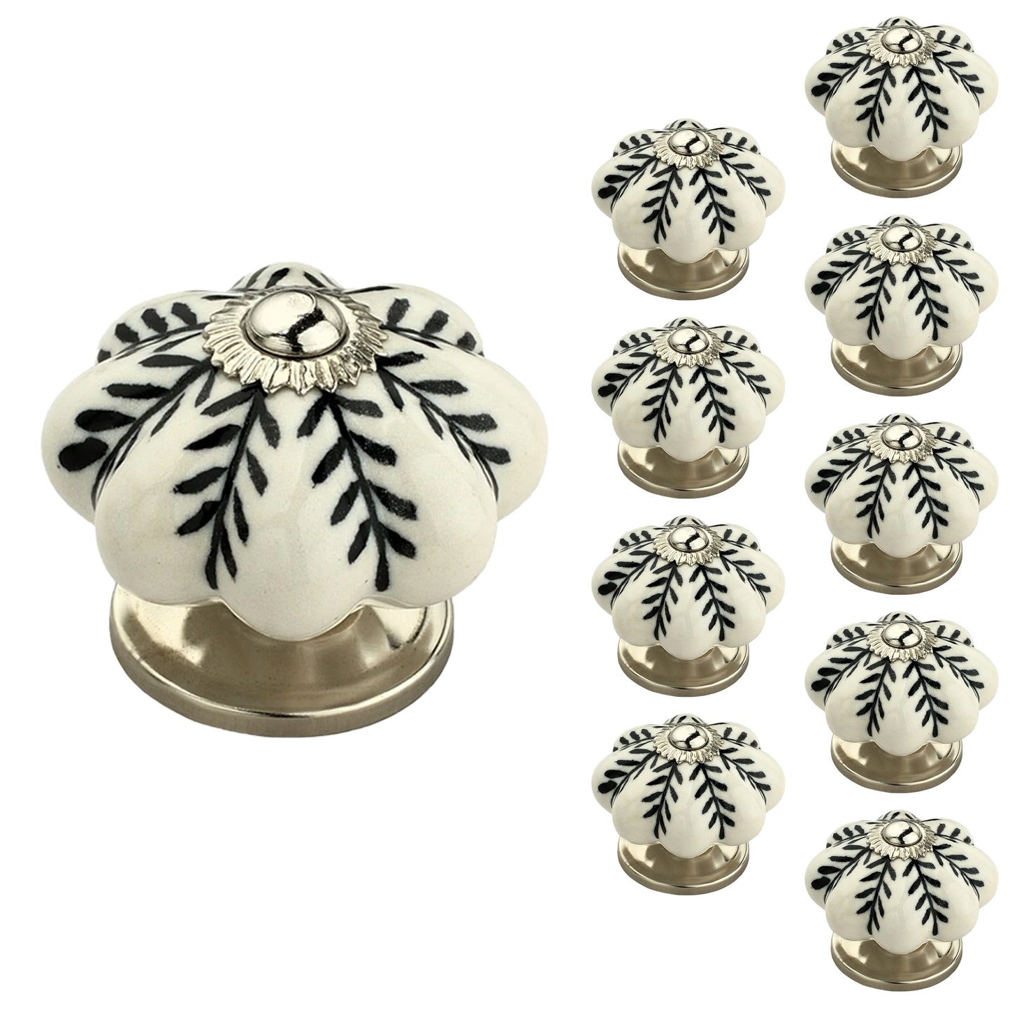 Melon Flower 1-7/10 in. Black & White Cabinet Knob (Pack of 10)