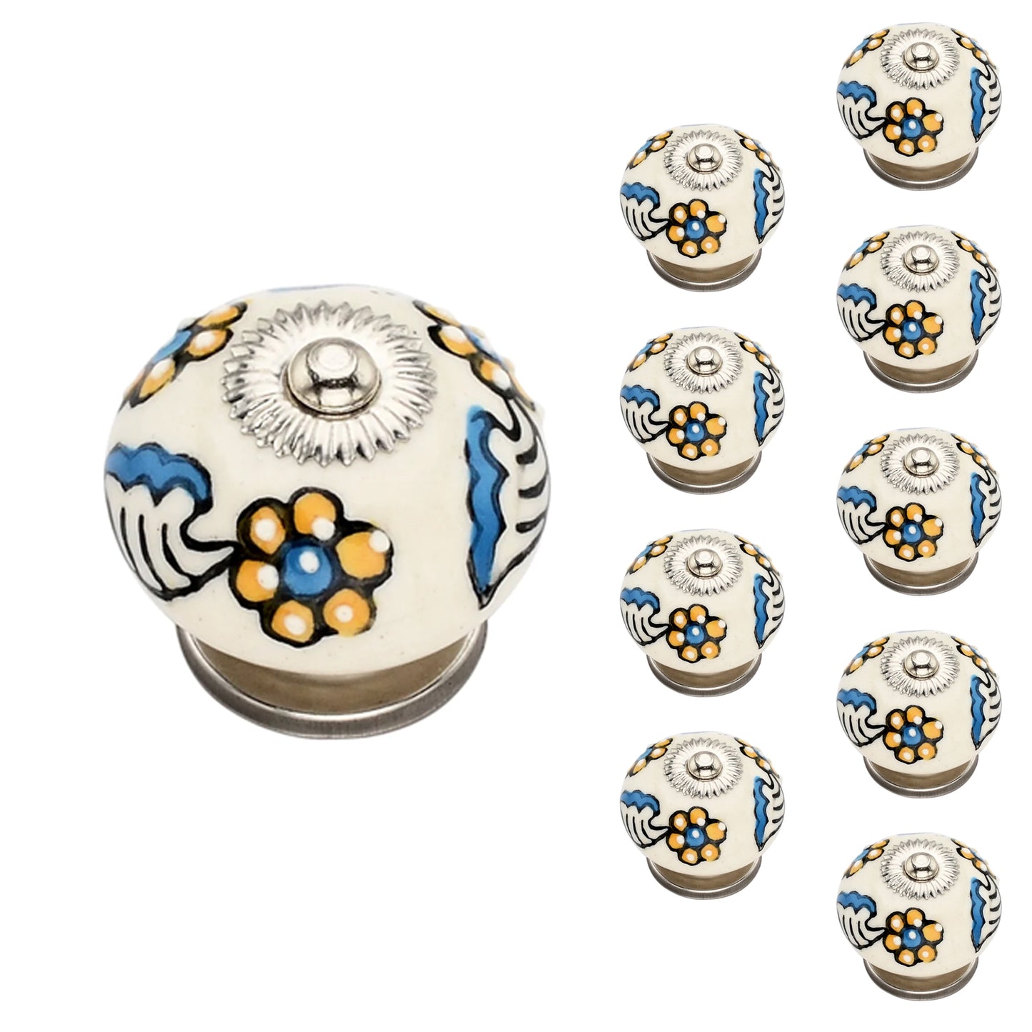 Mascot Hardware Notch 1-3/5 in. Cream & Blue Cabinet Knob (Pack of 10)