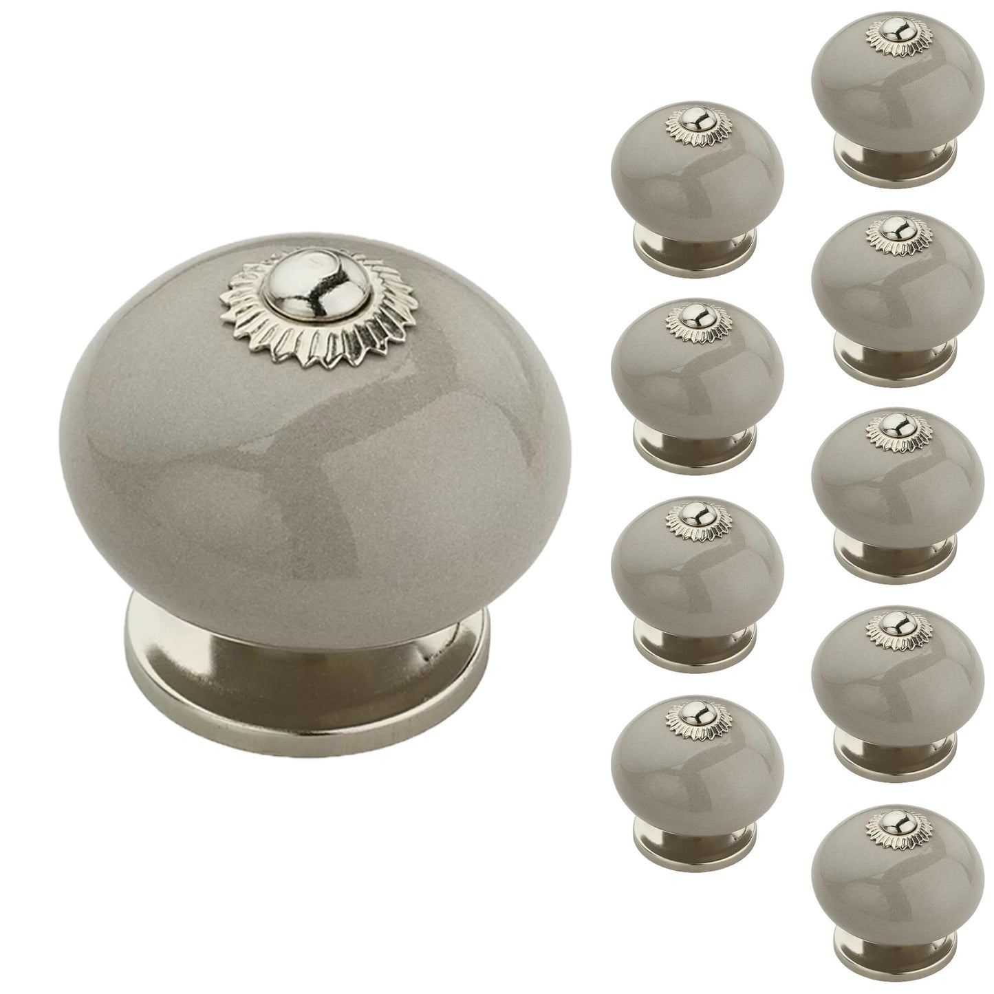 Mascot Hardware Greyed Round 1-3/5 in. Grey Drawer Cabinet Knob (Pack of 10)