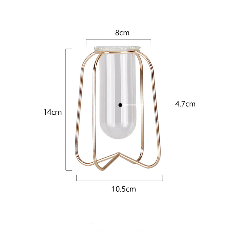 Nordic Style Simple Geometric Metal Wrought Iron Transparent Glass Hydroponic Vase