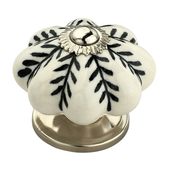 Melon Flower 1-7/10 in. Black & White Cabinet Knob (Pack of 10)