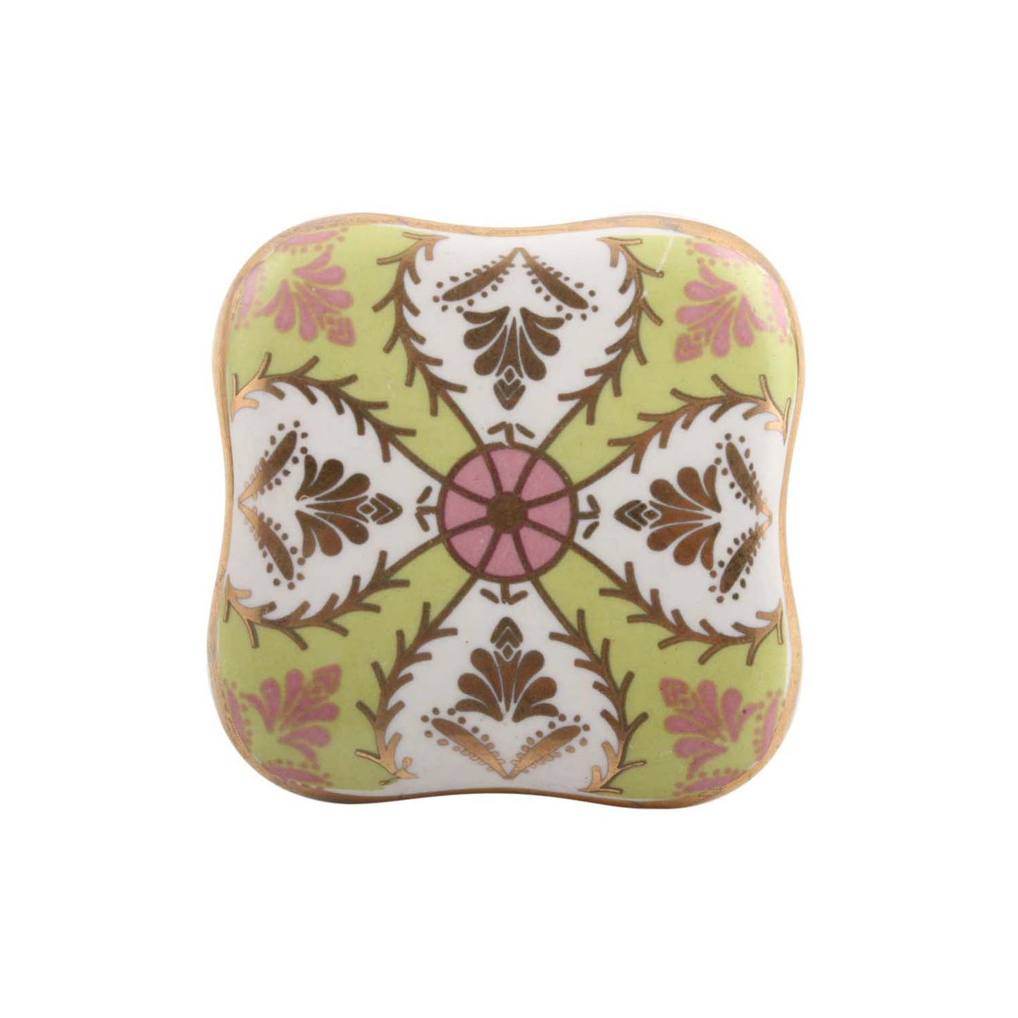 Mascot Hardware Ceramic Square 1-4/7 in. Green & Gold Drawer Cabinet Knob