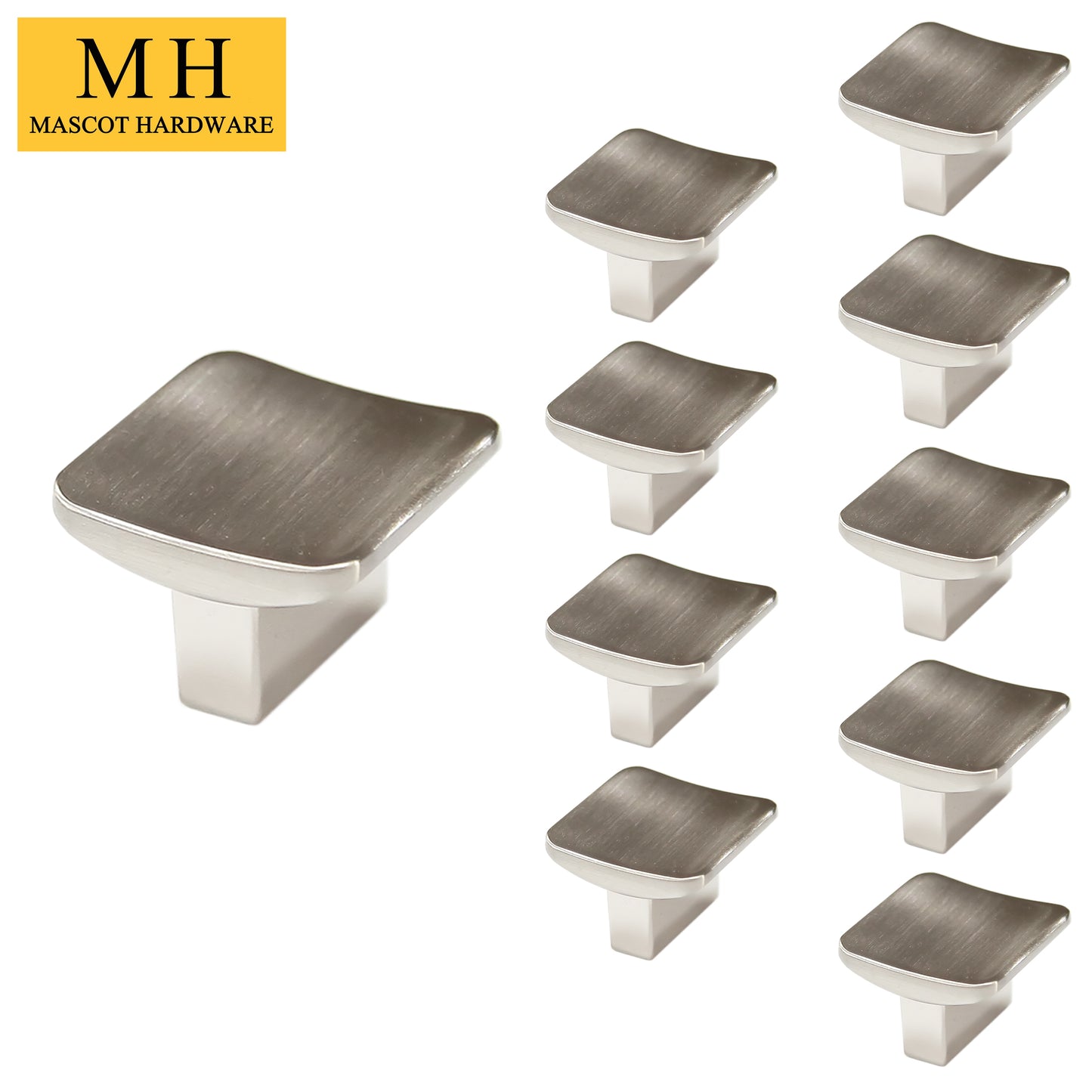 Concave 1-1/4 in. Satin Nickel Square Cabinet Knob (10-Pack)