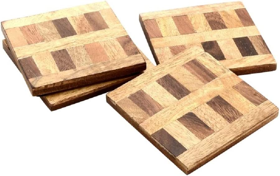 Mascot Hardware Checkered Diagonal Wooden Coasters Set of 4