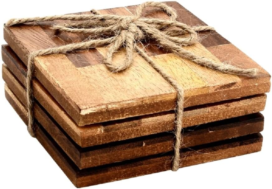 Mascot Hardware Checkered Diagonal Wooden Coasters Set of 4