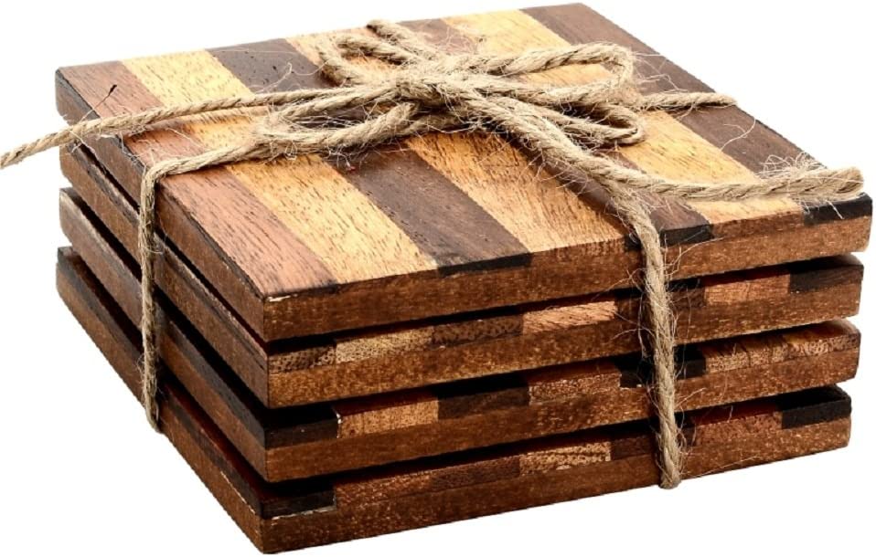 Mascot Hardware Beautiful Square Diagonal Wood Coaster (Set of 4)