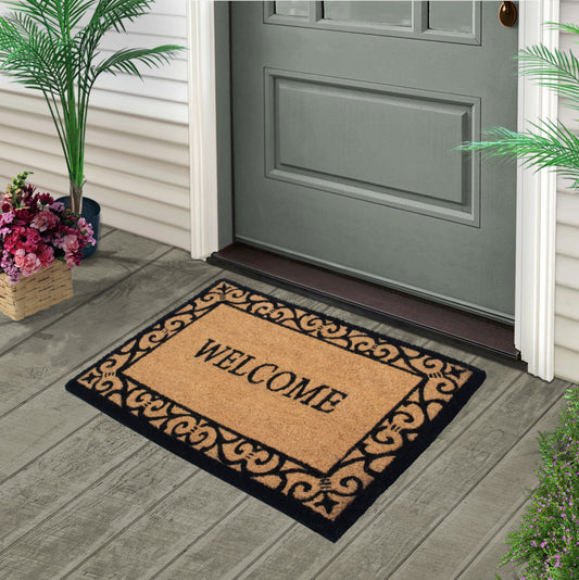 Non-Slip Rubber back Floral Border Design 28'' x 18'' Indoor And Outdoor Doormat