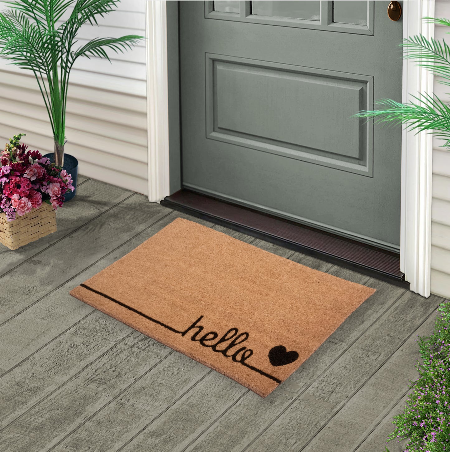 Be Happy Natural Coir Doormat with Non-Slip 28 in. x 18 in. Outdoor/Indoor