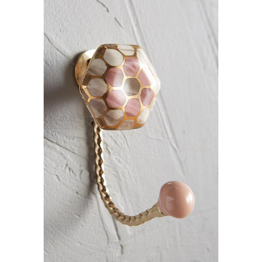 Mascot Hardware Hexagon Ceramic 3-7/9 in. Pink & Gold Single Hook