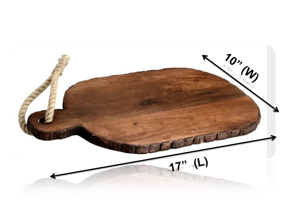 Mascot Hardware Oval Wooden Bark Cutting Board With Tied Rope