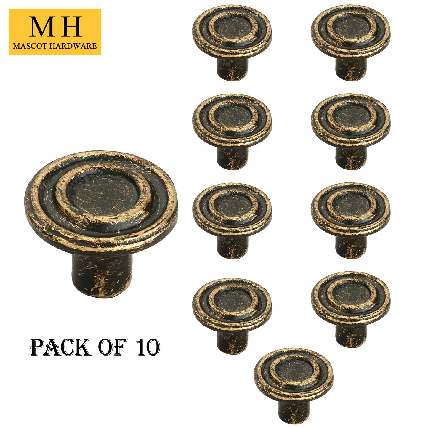 Mascot Hardware Ringed 1-1/2 in. Antique Brass Patina Cabinet Knob (Pack of 10)