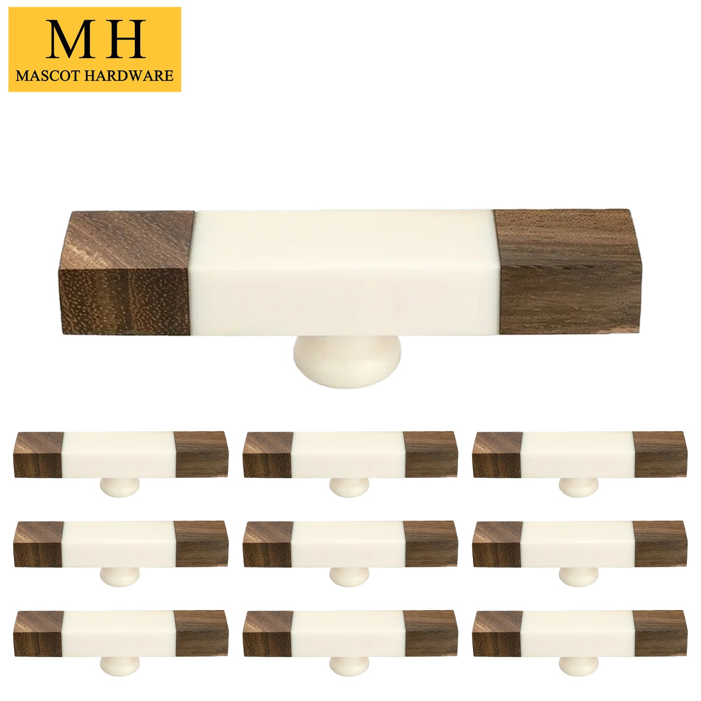 Mascot Hardware White Architecture 3-5/7 in. White & Brown Drawer Cabinet Knob (Pack of 10)