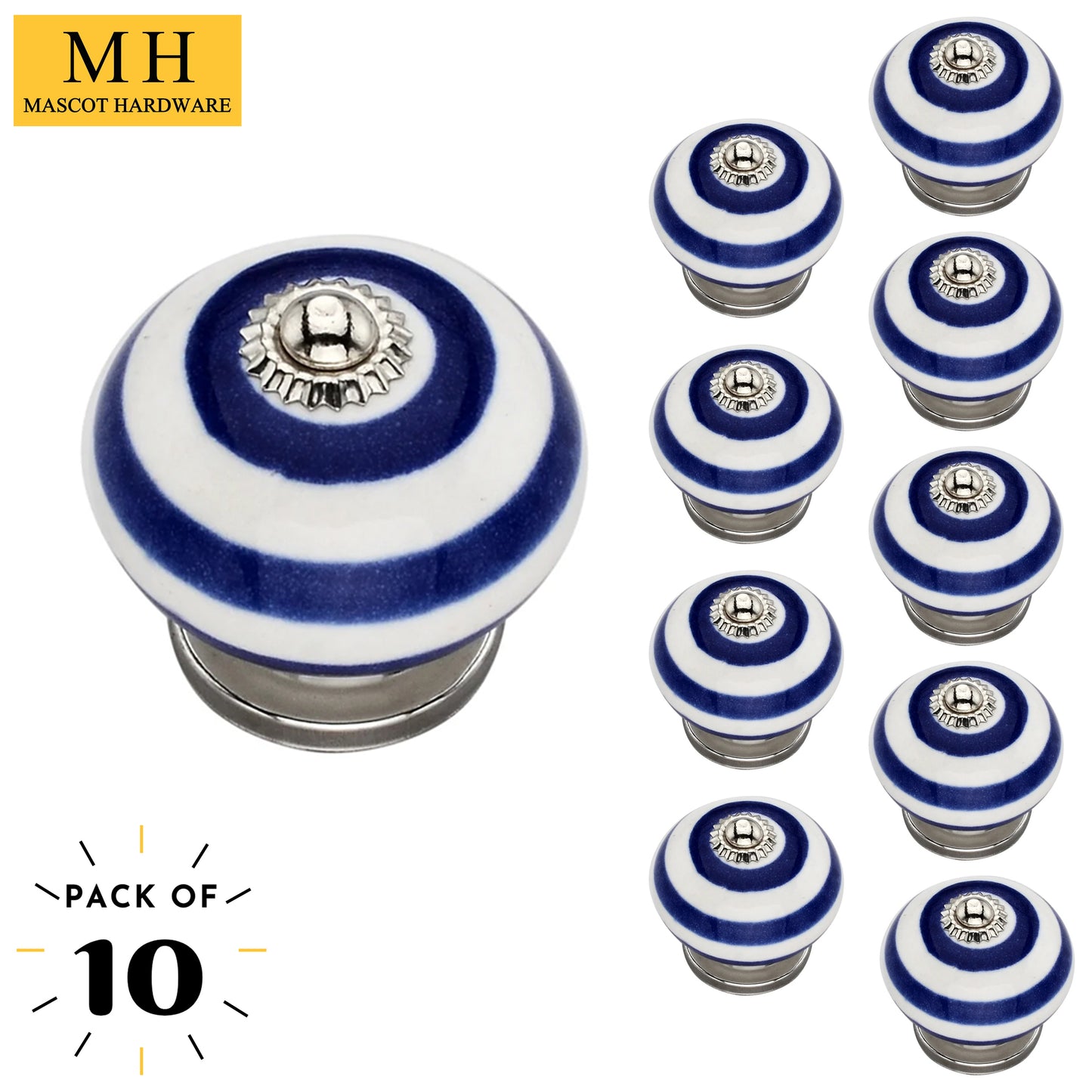Mascot Hardware Ringed 1-4/7 in. Blue Round Cabinet Knob (Pack of 10)