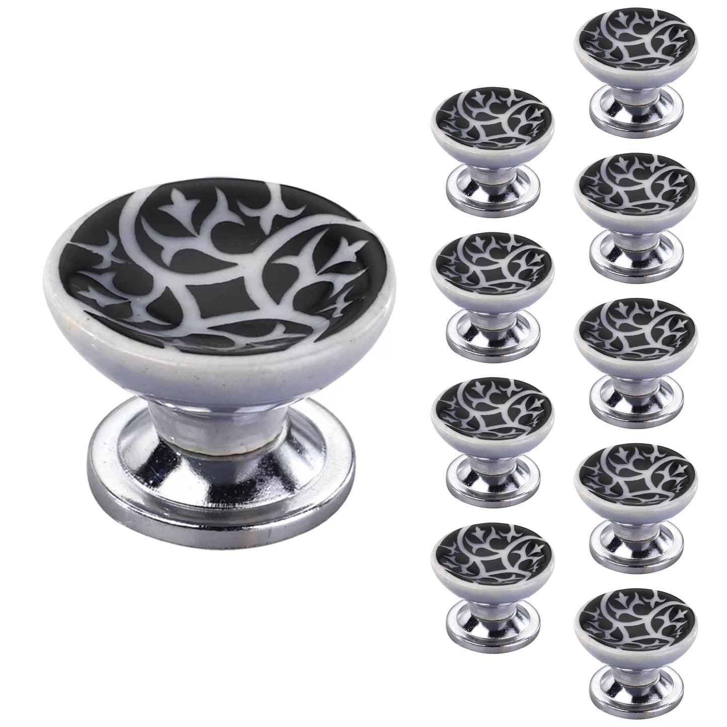 Mascot Hardware Swirl Design 1-1/2 in. Black Cupped Ceramic Cabinet Knob