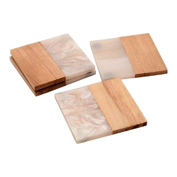 Mascot Hardware Fusion Wood and Marble Effect 4 pieces Half & Half Coaster Set