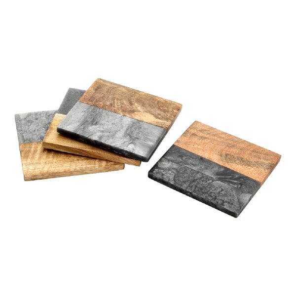 Mascot Hardware Fusion Wood and Granite Effect 4 pieces Half & Half Coaster Set