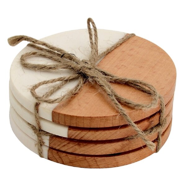 Mascot Hardware Fusion Wood and White Marble Effect 4 pieces Coaster Set