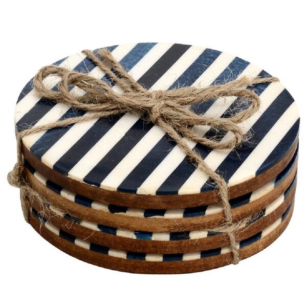 Mascot Hardware Striped 4 pieces White and Ocean Blue Coaster set