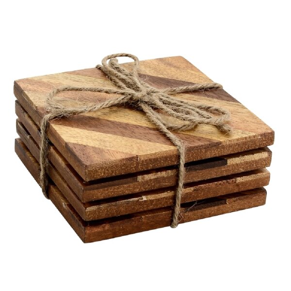 Mascot Hardware Checkered Diagonal Wooden Coasters Set of 4
