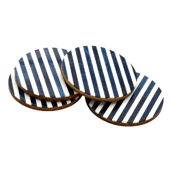 Mascot Hardware Striped 4 pieces White and Ocean Blue Coaster set