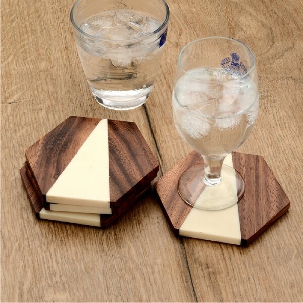 Mascot Hardware Fusion Hexagon Design Resin & Wood Coaster set of 4