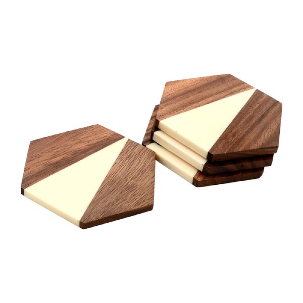 Mascot Hardware Fusion Hexagon Design Resin & Wood Coaster set of 4