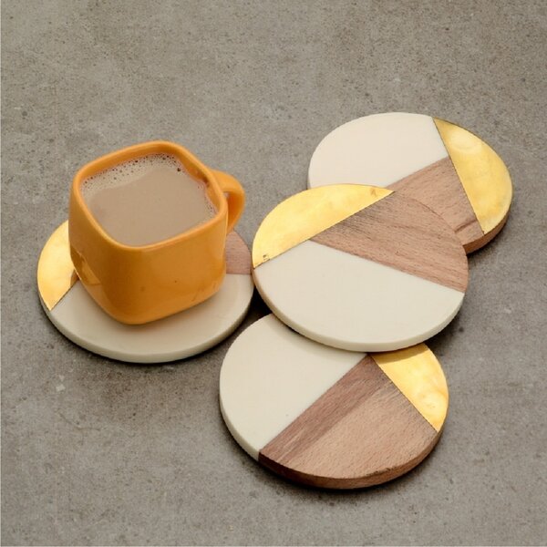 Mascot Hardware Fusion Brass and White Coaster Set OF 4