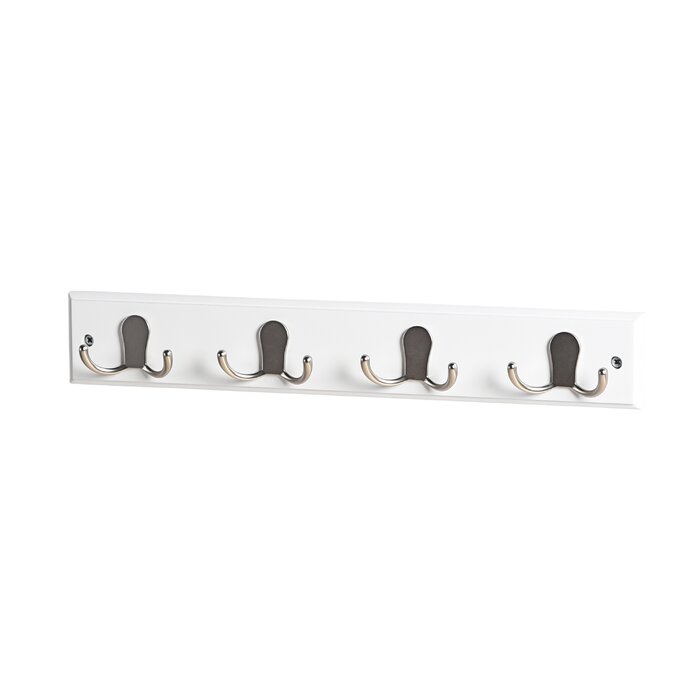 Cowgill 18'' Wide 4 - Hook Wall Mounted Coat Rack in White/Satin Nickel