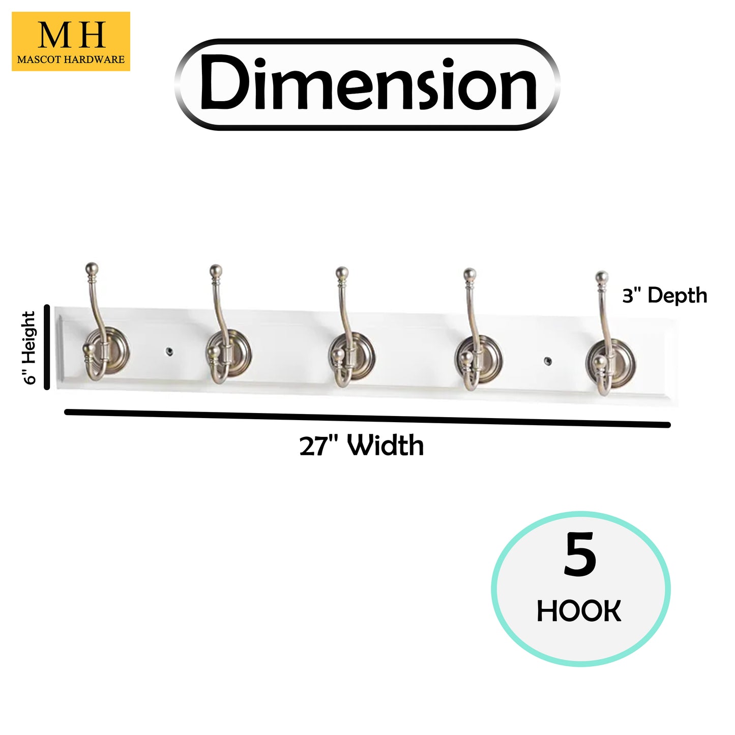 27'' Wide 5 - Hook Wall Mounted Coat Rack in White/Satin Nickel