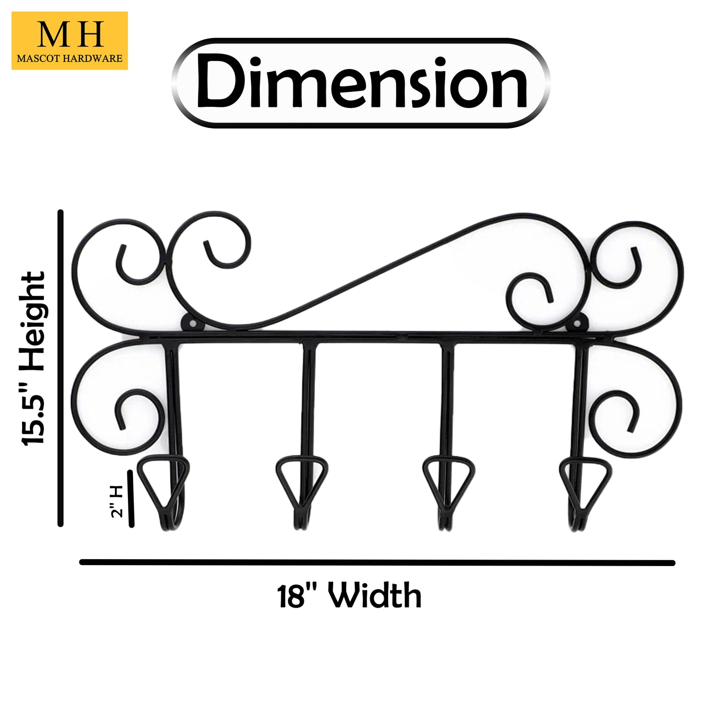 Wavy 18 in. L Black Hook Rail with 4 Hooks