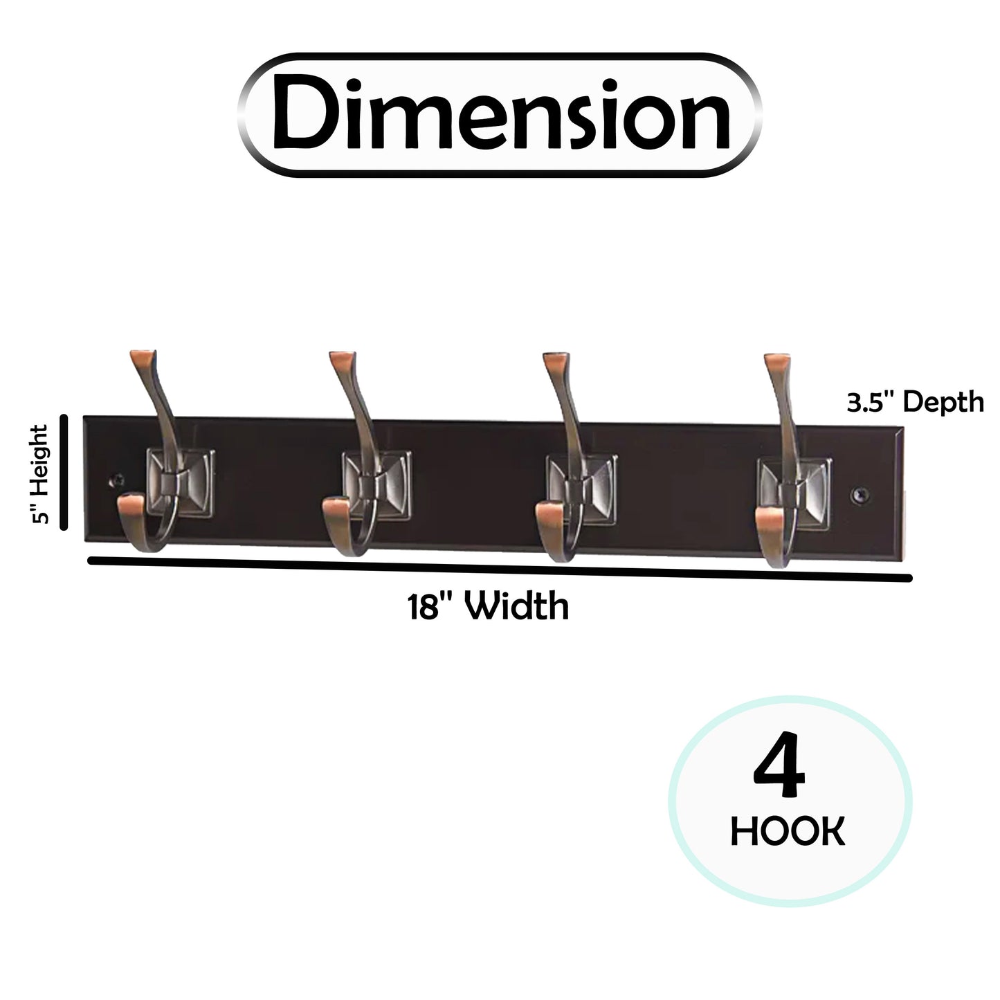 17-5/7 in. L Satin Nickel Square Base Scroll 4 Hooks on White Hook Rail