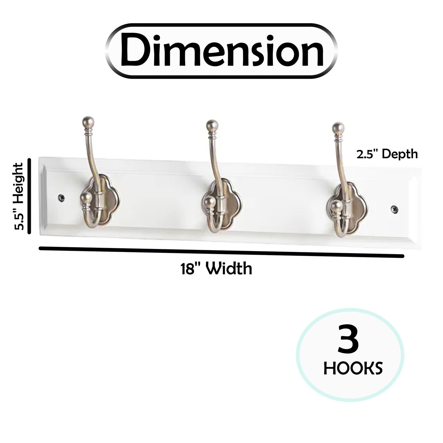 18'' Wide 3 - Hook Wall Mounted Coat Rack in White/Satin Nickel