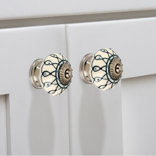 Elegant 1-3/5 in. (40mm) White & Green Cabinet Knob