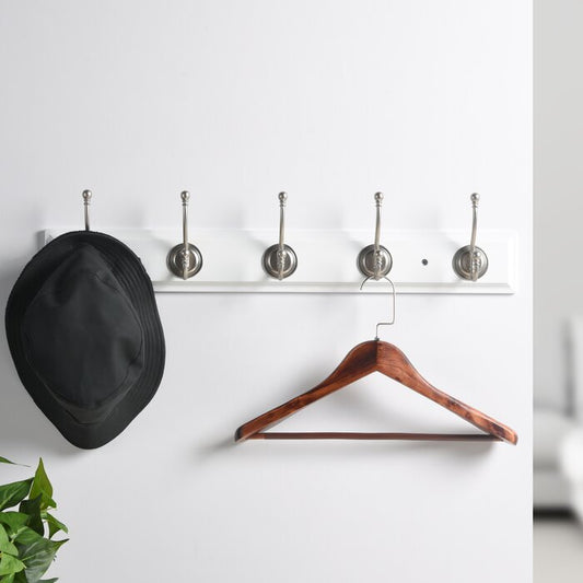 27'' Wide 5 - Hook Wall Mounted Coat Rack in White/Satin Nickel