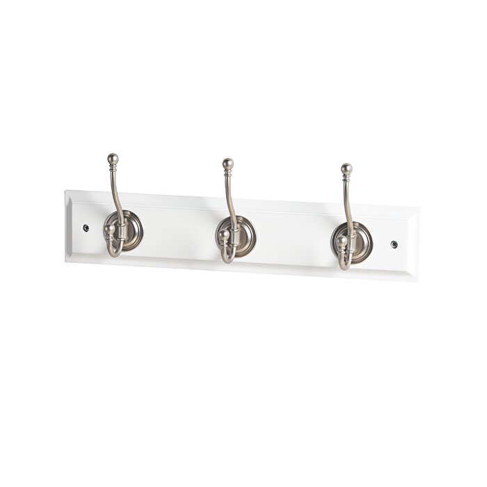 18'' Wide 3 - Hook Wall Mounted Coat Rack in White/Satin Nickel